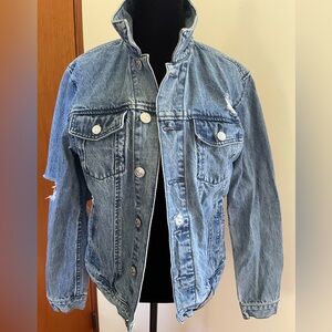 PacSun LA Women's Embroidered Jean Jacket Size S Distressed Los Angeles Logo